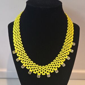 Elegant Florescent Yellow Necklace with Crystal Accents